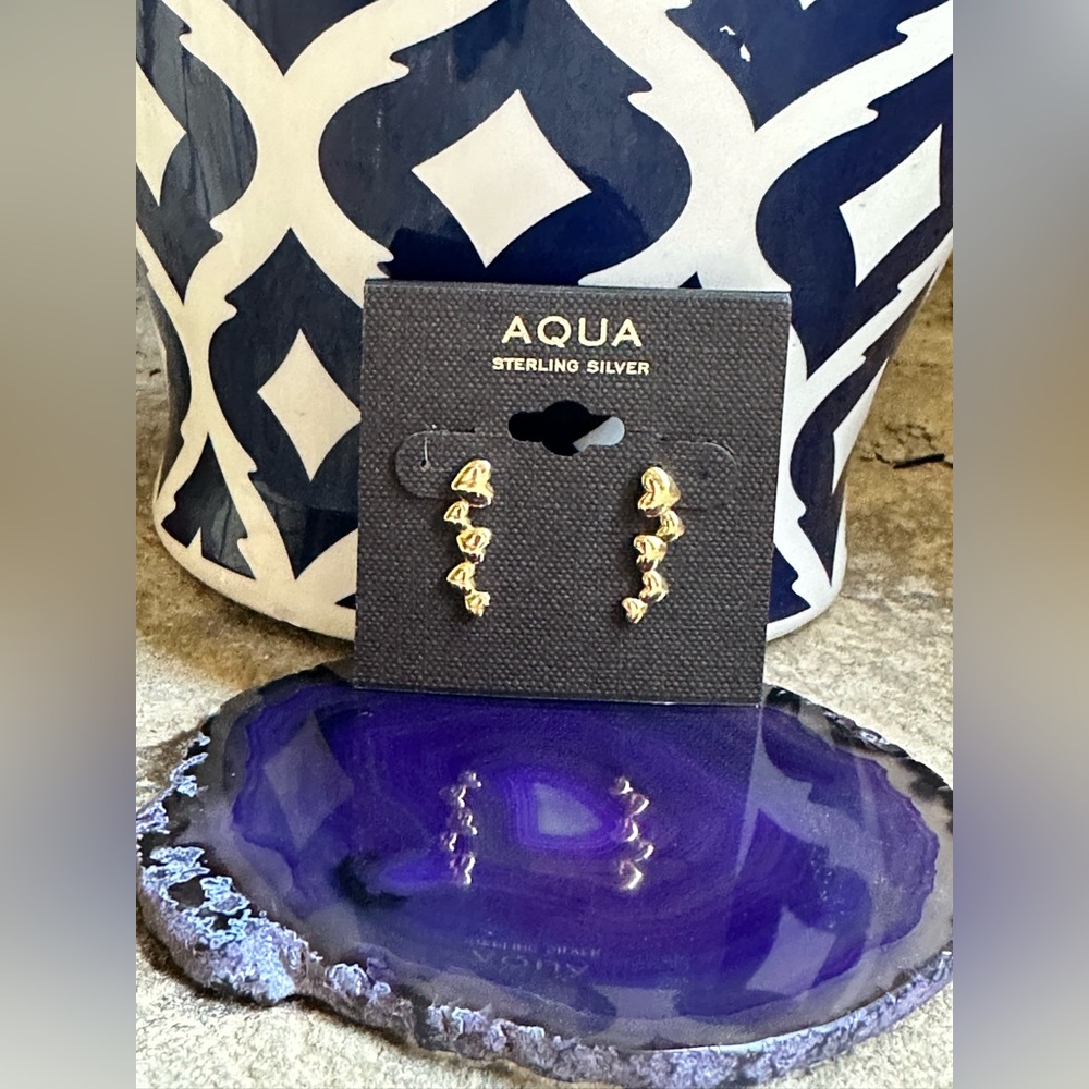 Aqua Sterling Over Gold Heart Earrings